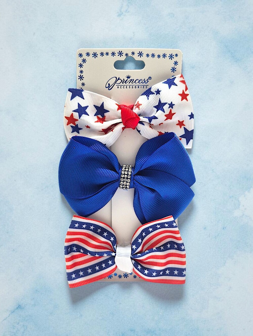 Patriotic Three-piece Bow Set - Red, White & Blue
